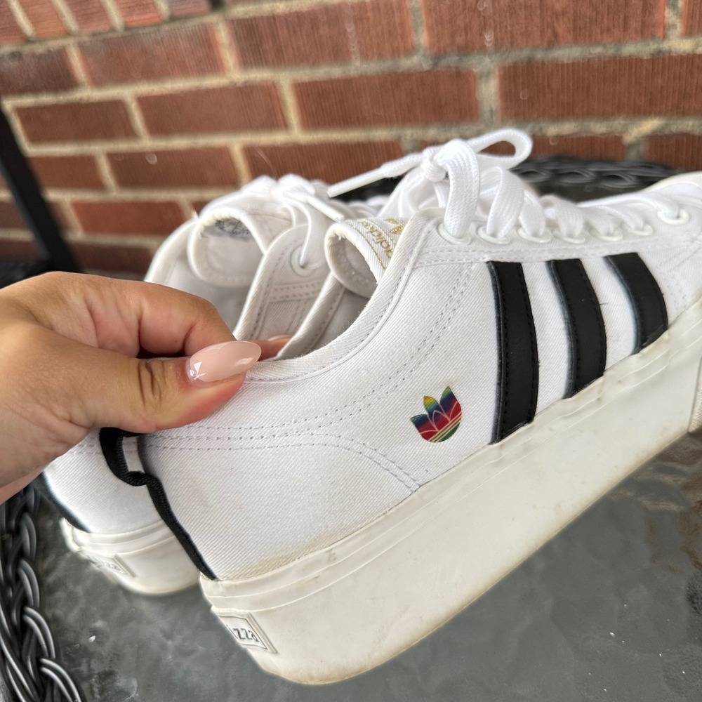 Adidas Nizza Platform White Black Canvas Sneakers FX8538 Womens 11 Low Top